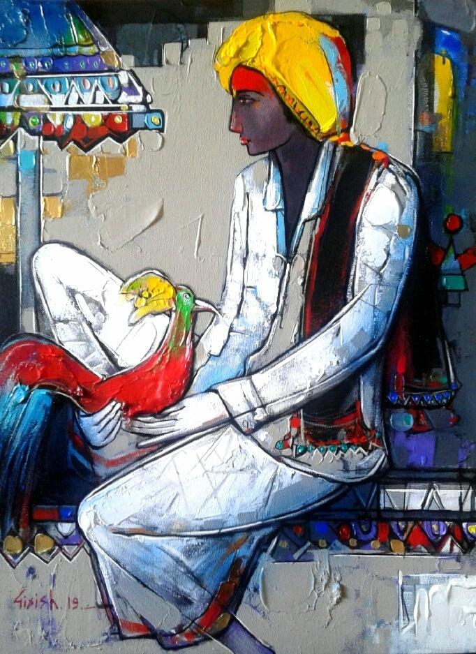 Figurative acrylic painting titled 'Untitled 2', 23x17 inches, by artist Girish Adannavar on Canvas