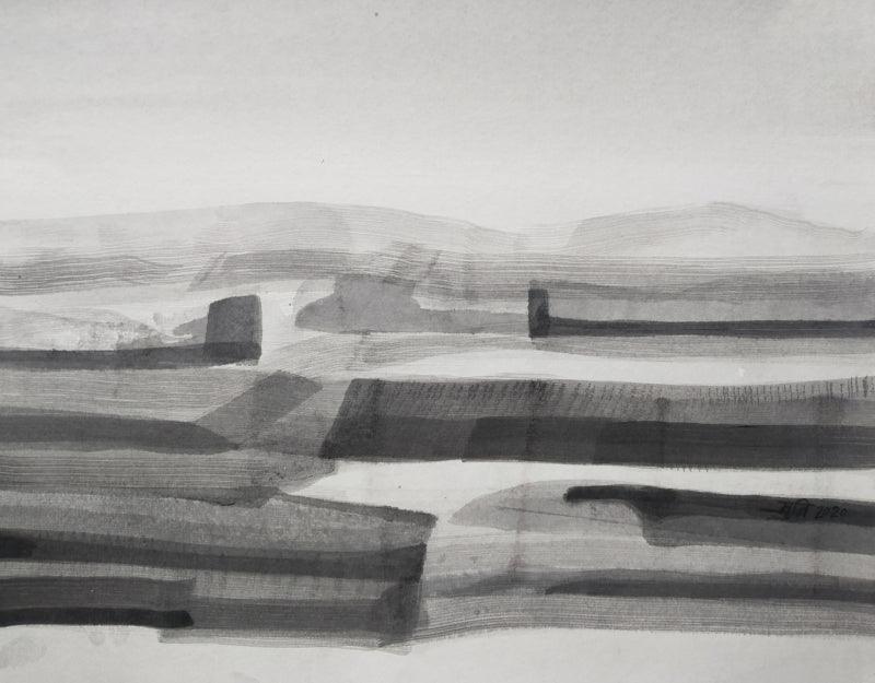 Abstract ink drawing titled 'Untitled 2', 11x14 inches, by artist Muni Sharma on Paper