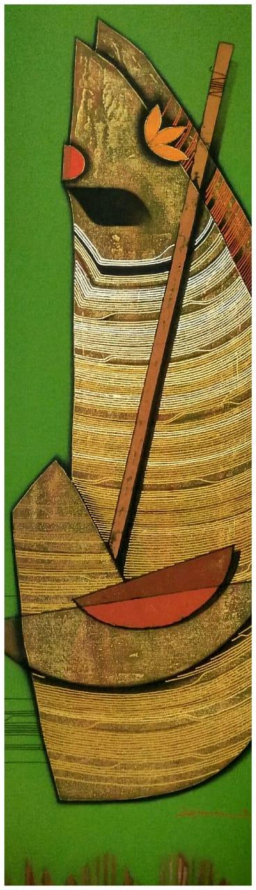 Abstract acrylic painting titled 'Untitled 2', 40x12 inches, by artist Rahul Dangat on Canvas