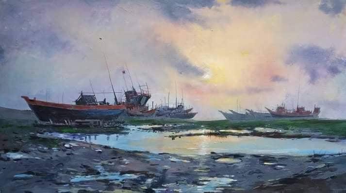 Seascape acrylic painting titled 'Untitled 2', 20x24 inches, by artist Satyabrata Karmakar on Canvas