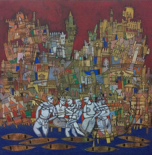 Figurative acrylic painting titled 'Untitled 2', 24x24 inches, by artist Biswajit Mondal on Canvas