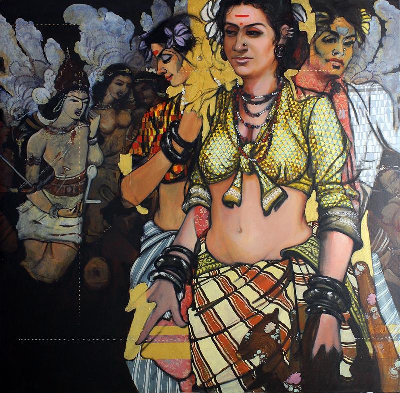 Figurative acrylic painting titled 'Untitled 2', 48x48 inches, by artist Ramchandra Kharatmal on Canvas