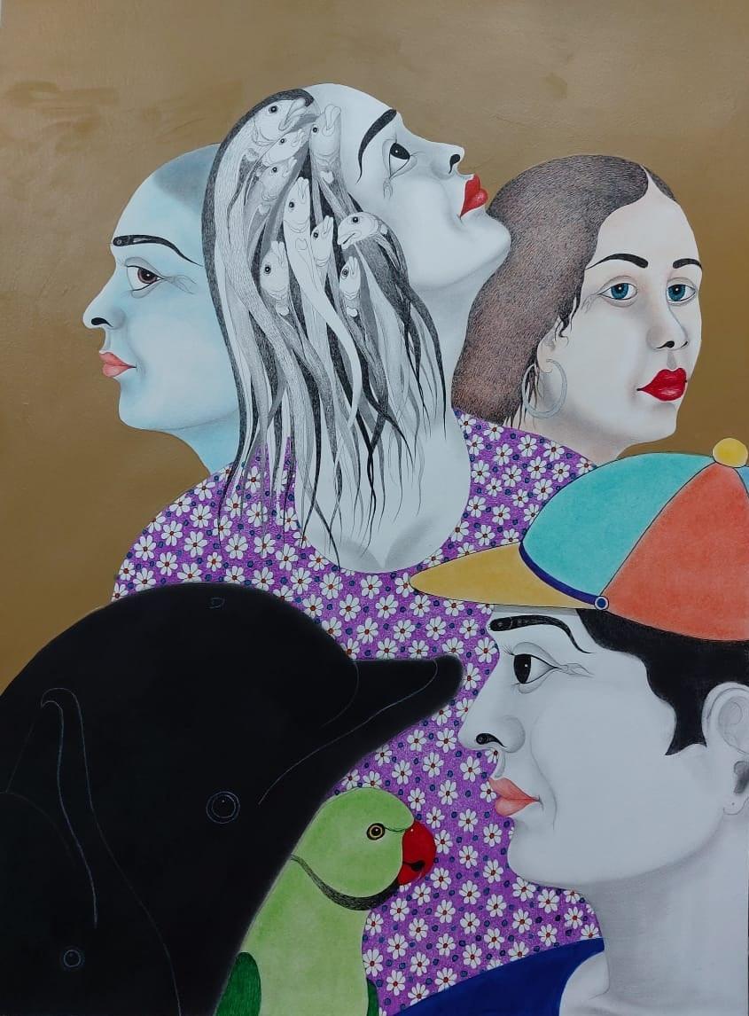 Figurative mixed media painting titled 'Untitled 2', 30x22 inches, by artist Rajesh Salagaonkar on Paper