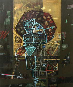 Abstract acrylic painting titled 'Untitled 2', 36x30 inches, by artist Chandra Bhushan Srivastava on Canvas