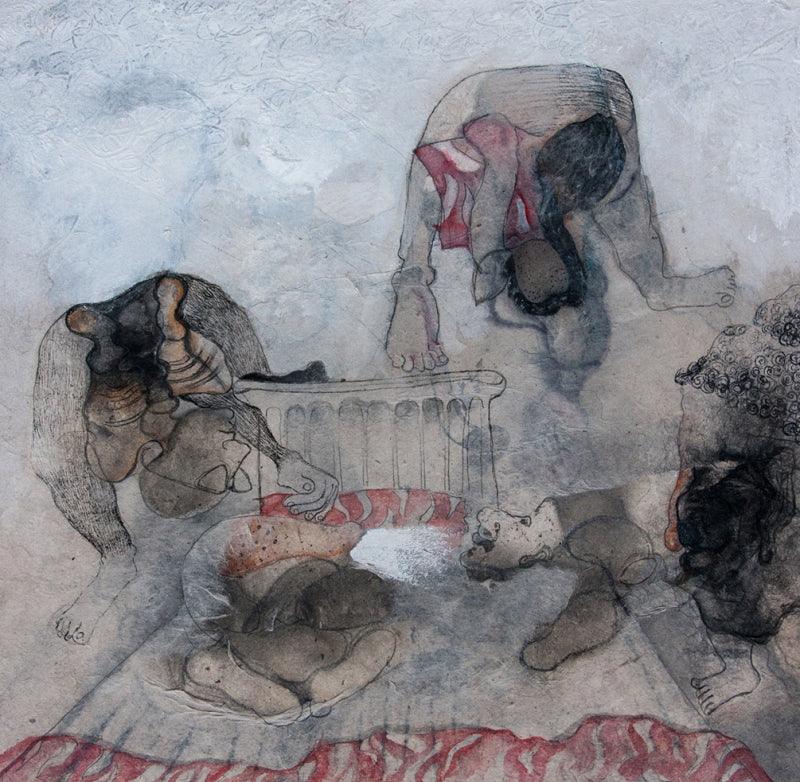 contemporary mixed media painting titled 'Untitled 2', 10x10 inches, by artist Susmita Chowdhury on Paper