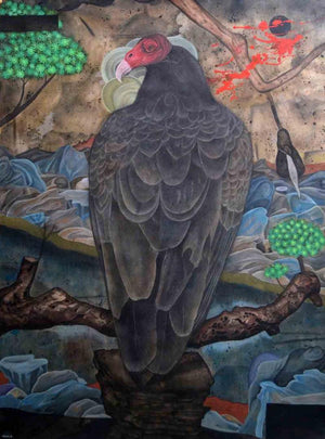 Untitled 2 (The Vigilant One) by Haraprasad Tripathy, Original Mixed Media Animal Painting on Acid Free Paper, X-Large Vertical Wall Art
