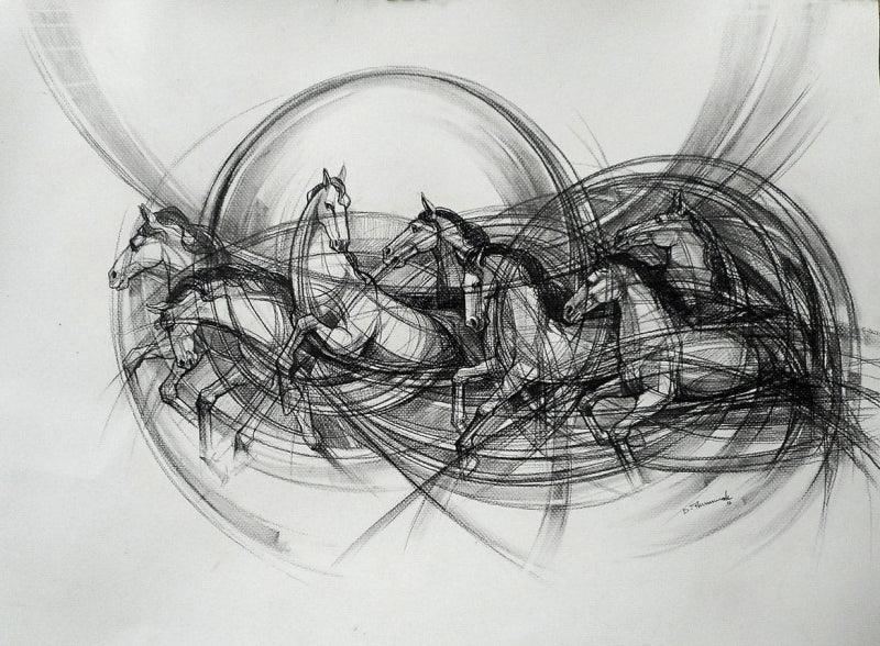 Animals charcoal drawing titled 'Untitled 2', 21x29 inches, by artist D Tiroumale on Handmade Paper