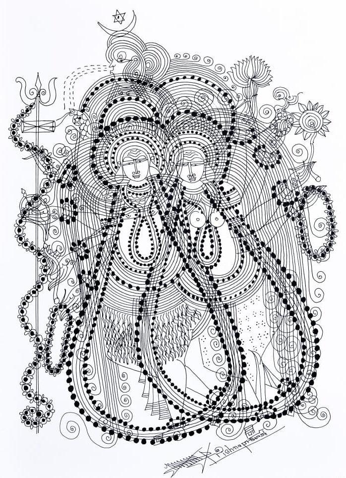 Religious mixed media drawing titled 'Untitled 2', 17x12 inches, by artist Krishnaprakash Vasant Martand on Canson Paper