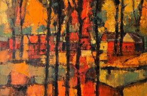 Cityscape oil painting titled 'Untitled 2', 24x36 inches, by artist Gurudas Shenoy on Canvas