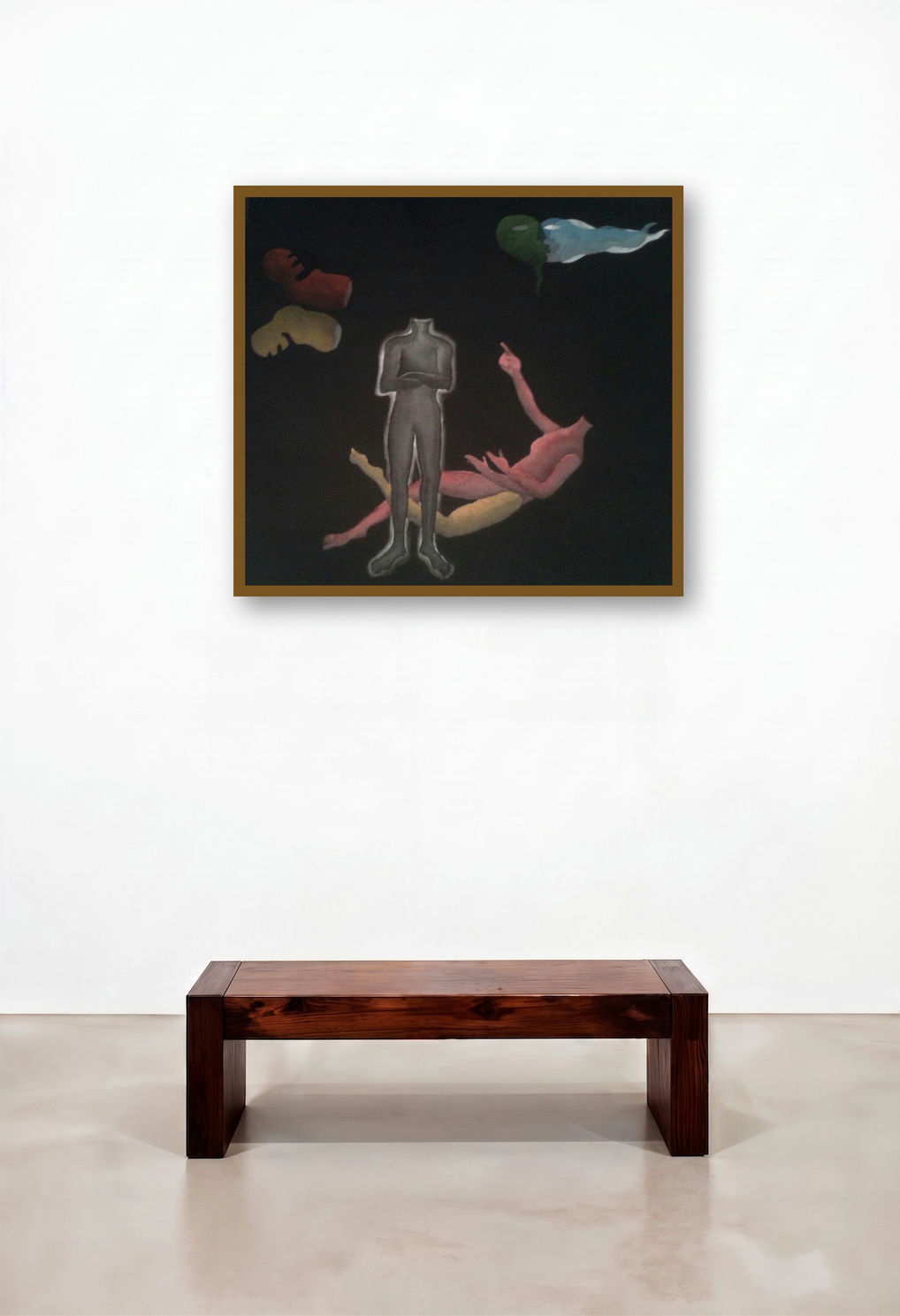 Untitled 2 (Disjointed Existence) by artist Laxman Ahire displayed in a Japandi Hotel Lobby
