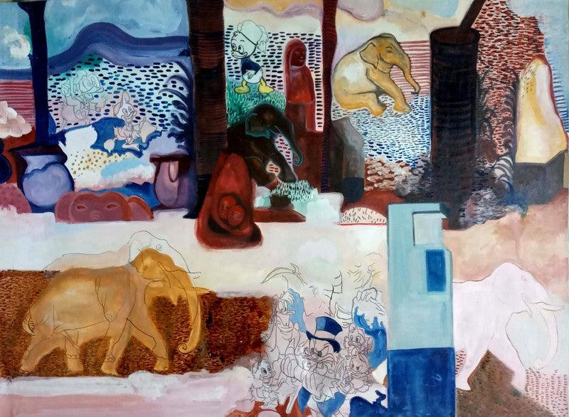 Figurative mixed media painting titled 'Untitled 2', 24x30 inches, by artist Krishnal Fulwala on Paper