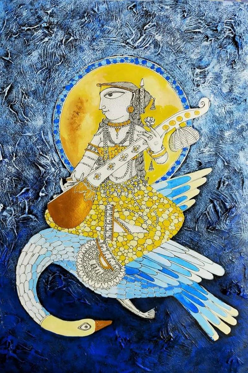 Figurative acrylic ink painting titled 'Untitled 2', 17x12 inches, by artist Samik De on Paper