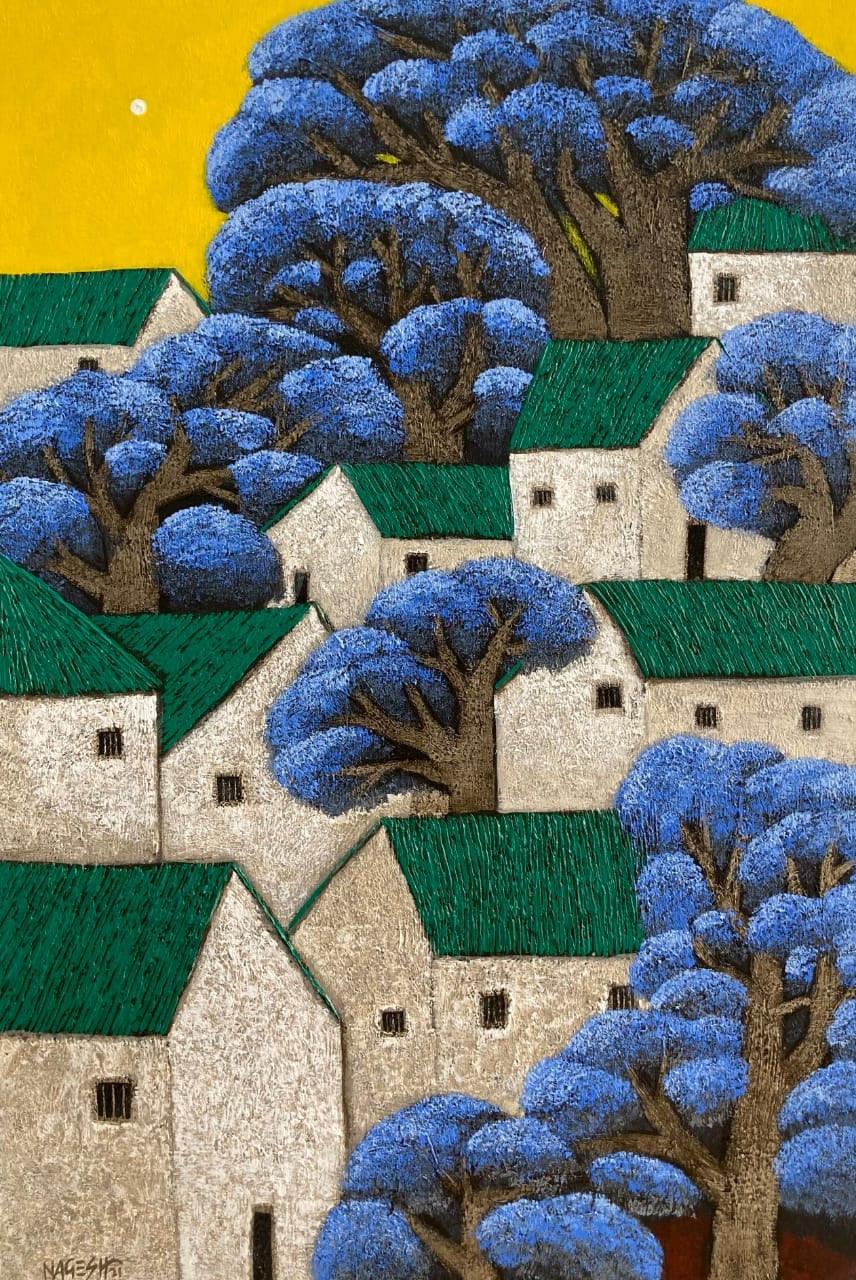 Cityscape acrylic painting titled 'Untitled 2', 36x24 inches, by artist Nagesh Ghodke on Canvas