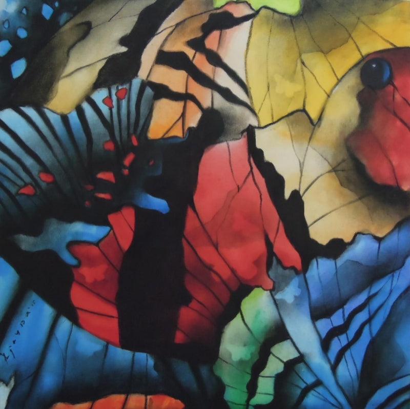 Nature acrylic charcoal painting titled 'Untitled 2', 20x20 inches, by artist Ajay De on Canvas