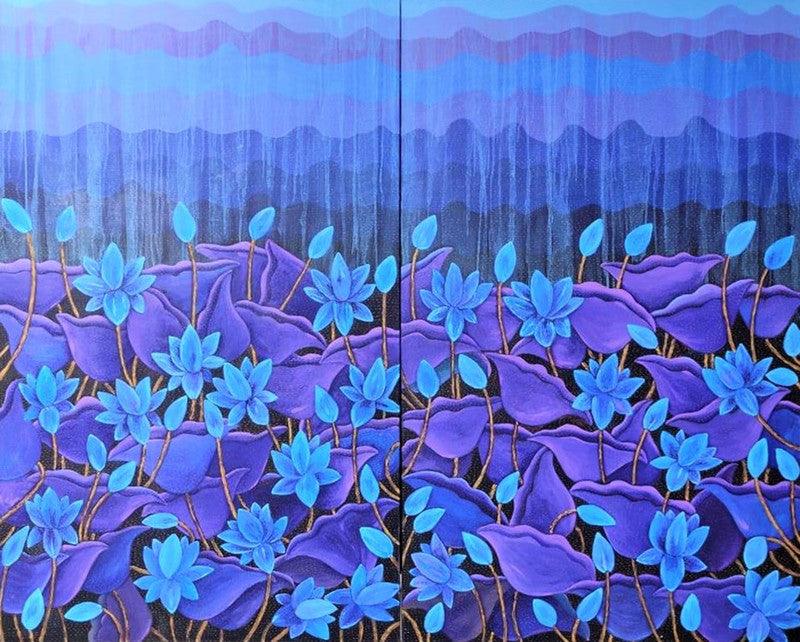 Nature acrylic painting titled 'Untitled 2', 60x72 inches, by artist Sadaf Beg Khan on Canvas