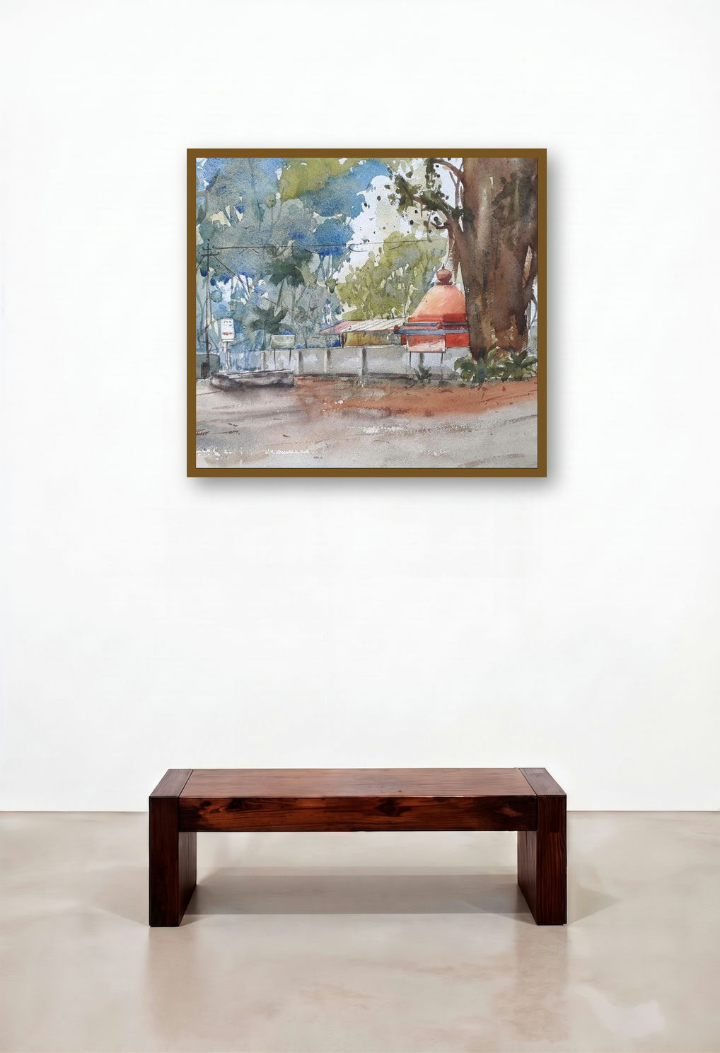 Untitled 2 (Temple by artist the Road) by artist Pratap Kore displayed in a Industrial Dining Room