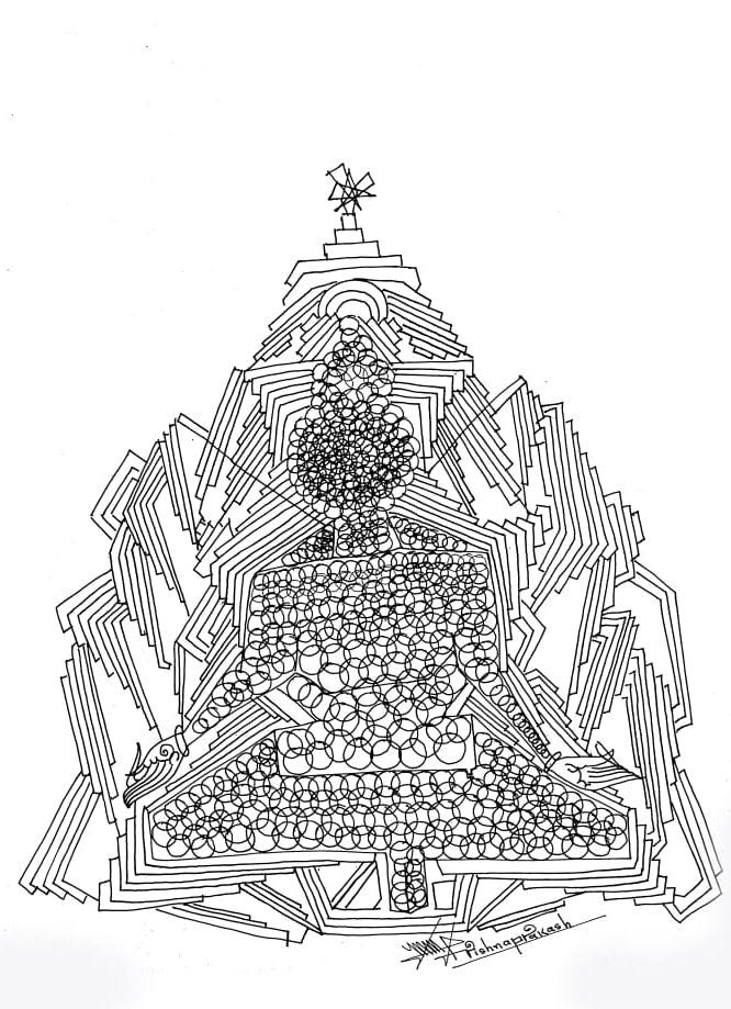 Abstract mixed media drawing titled 'Untitled 2', 17x12 inches, by artist Krishnaprakash Vasant Martand on Canson Paper