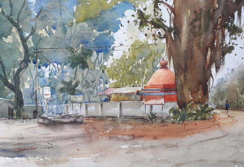 Landscape watercolor painting titled 'Untitled 2', 14x20 inches, by artist Pratap Kore on Paper