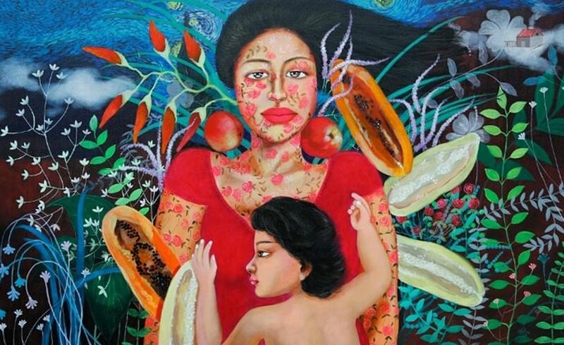 Figurative acrylic painting titled 'Untitled 2', 36x60 inches, by artist Anjum Khan on Canvas