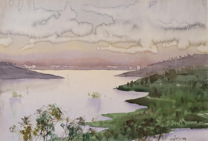 Seascape watercolor painting titled 'Untitled 2', 16x12 inches, by artist Amol Takale on Paper