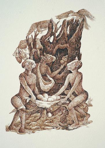 contemporary pen ink drawing titled 'Untitled 2 (Burnt Seinna)', 11x8 inches, by artist Gouri Vemula on Paper