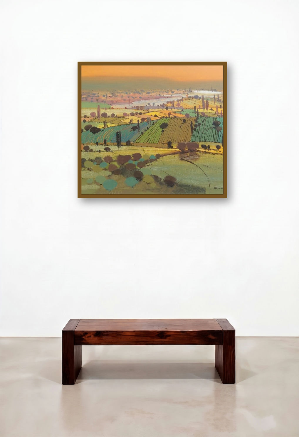 Untitled 20 (Golden Hour) by artist Hari Dhongade displayed in a Luxury Hotel Suite