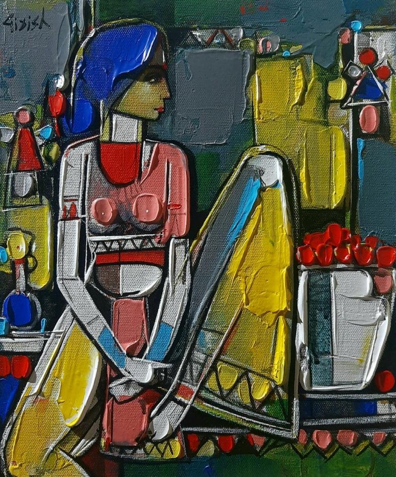 Figurative acrylic painting titled 'Untitled 20', 12x10 inches, by artist Girish Adannavar on Canvas Board