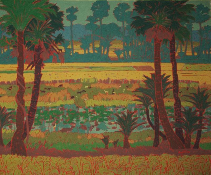 Nature tempera painting titled 'Untitled 20', 20x30 inches, by artist Sujit Das on Cloth