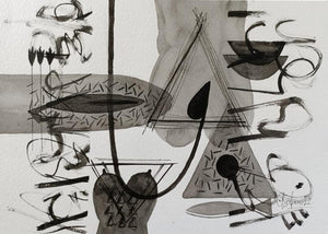 Abstract acrylic painting titled 'Untitled 201', 8x11 inches, by artist Narendra Jatav on Paper