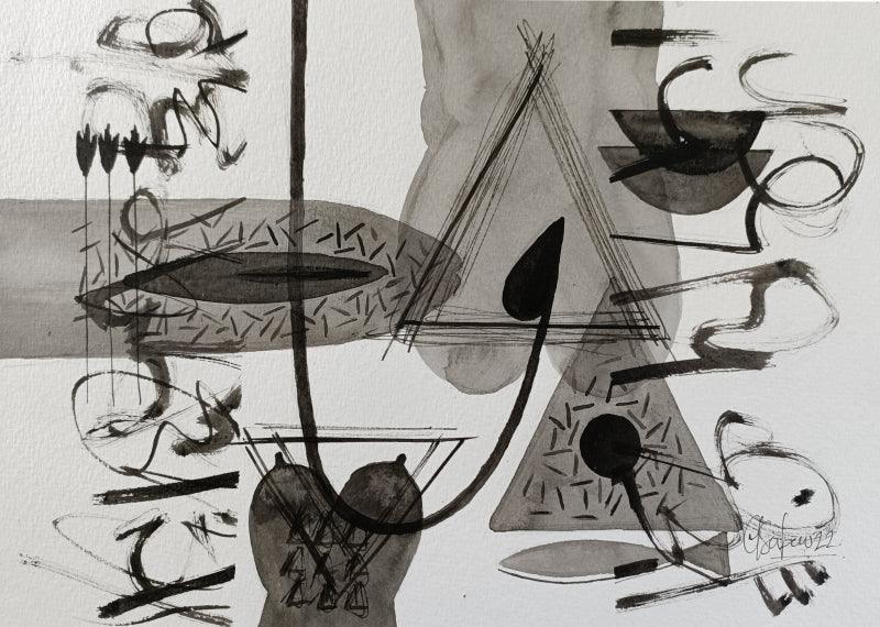 Abstract acrylic painting titled 'Untitled 201', 8x11 inches, by artist Narendra Jatav on Paper