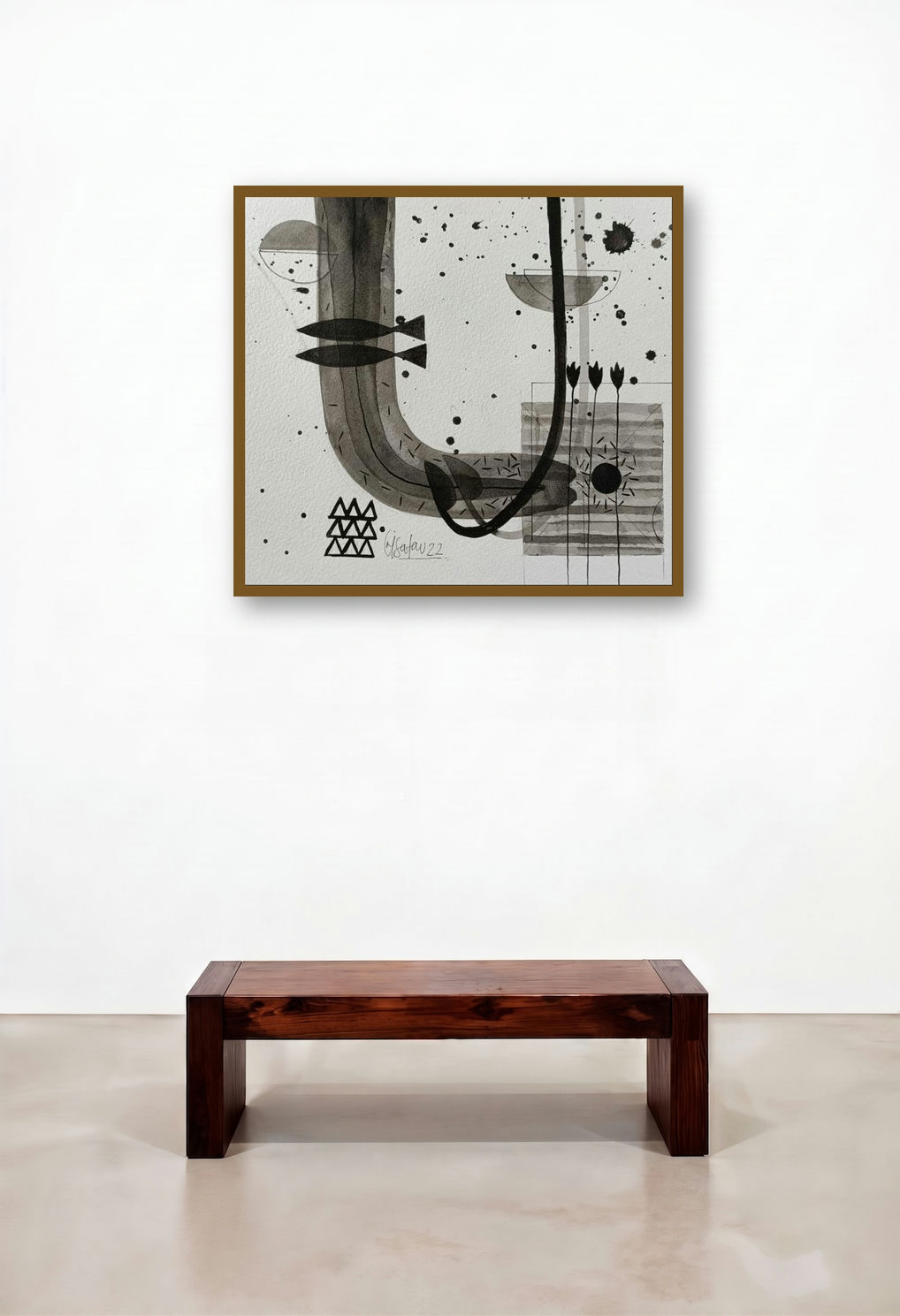 Untitled 202 (Celestial Dance) by artist Narendra Jatav displayed in a Transitional Hotel Suite