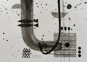 Abstract acrylic painting titled 'Untitled 202', 8x11 inches, by artist Narendra Jatav on Paper