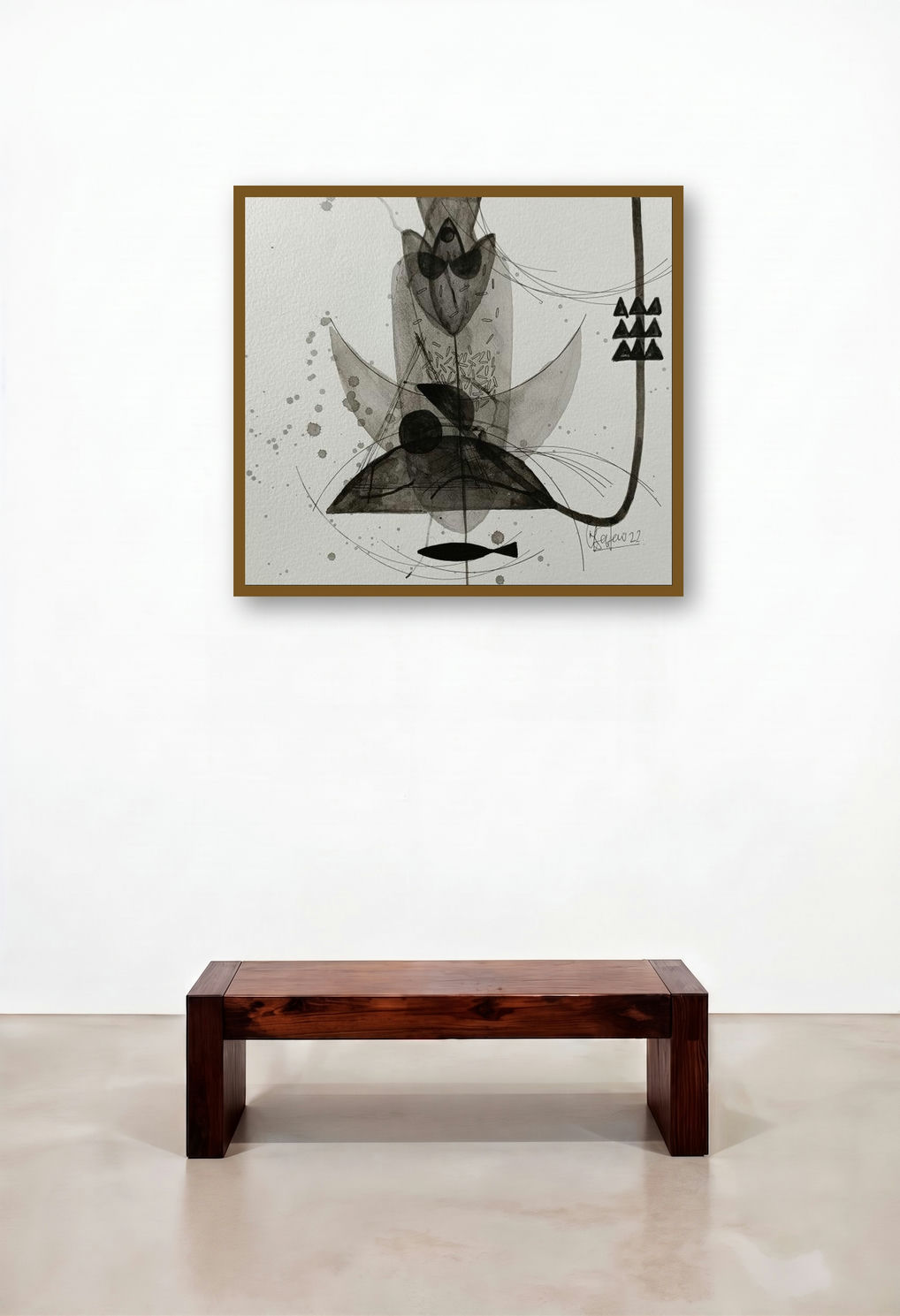 Untitled 203 (Celestial Dance) by artist Narendra Jatav displayed in a Rustic Reception Area