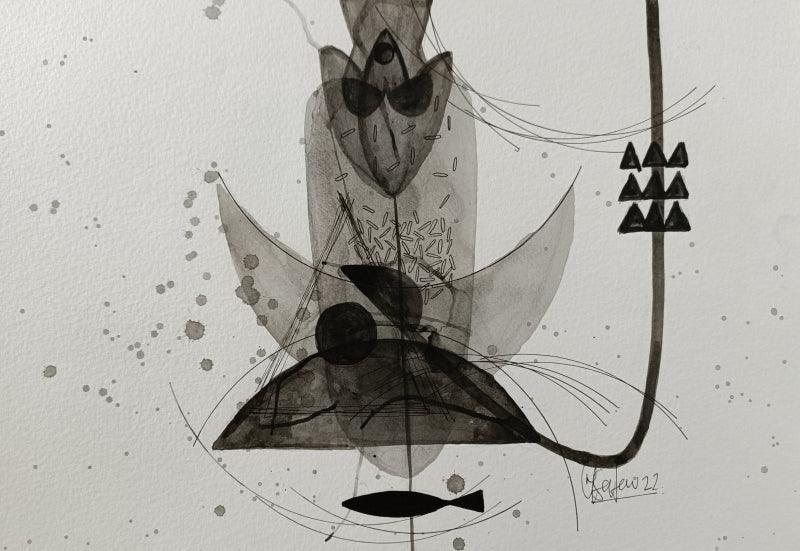 Abstract acrylic painting titled 'Untitled 203', 8x11 inches, by artist Narendra Jatav on Paper