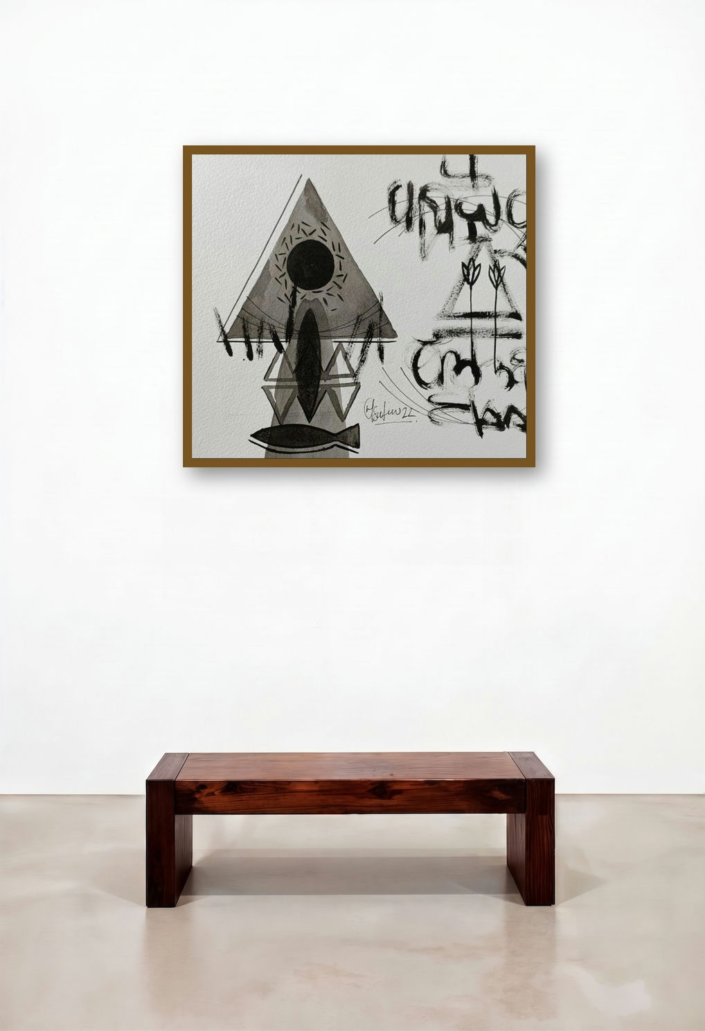 Untitled 203 (Cosmic Dance) by artist Narendra Jatav displayed in a Scandinavian Executive Office