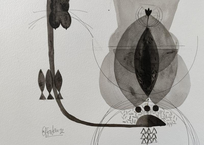 Abstract acrylic painting titled 'Untitled 204', 8x11 inches, by artist Narendra Jatav on Paper