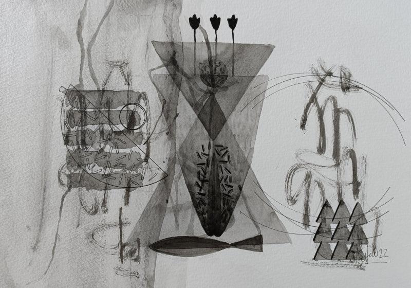 Abstract acrylic painting titled 'Untitled 204', 8x11 inches, by artist Narendra Jatav on Paper