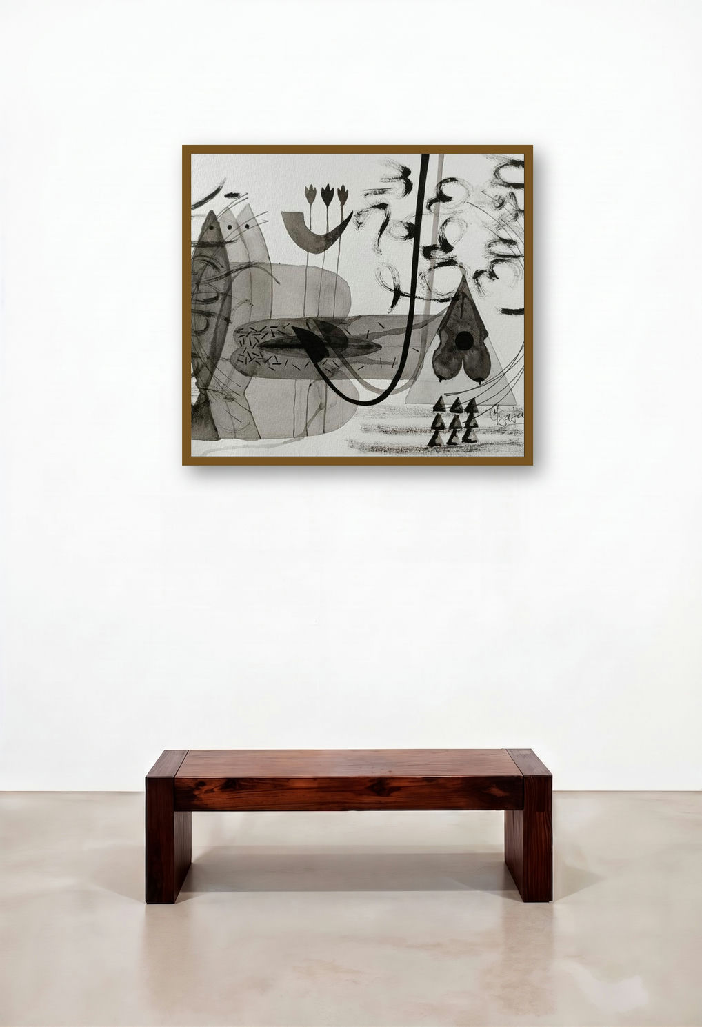 Untitled 205 (Celestial Dance) by artist Narendra Jatav displayed in a Contemporary Luxury Family Room