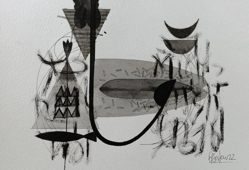 Abstract acrylic painting titled 'Untitled 206', 8x11 inches, by artist Narendra Jatav on Paper