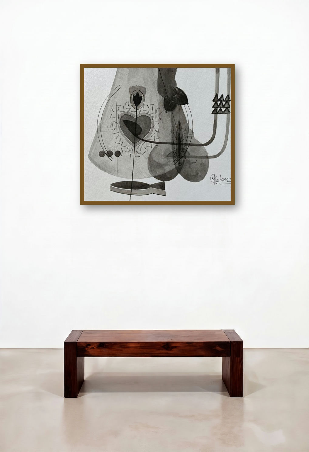 Untitled 207 (Cosmic Dance) by artist Narendra Jatav displayed in a Japandi Family Room