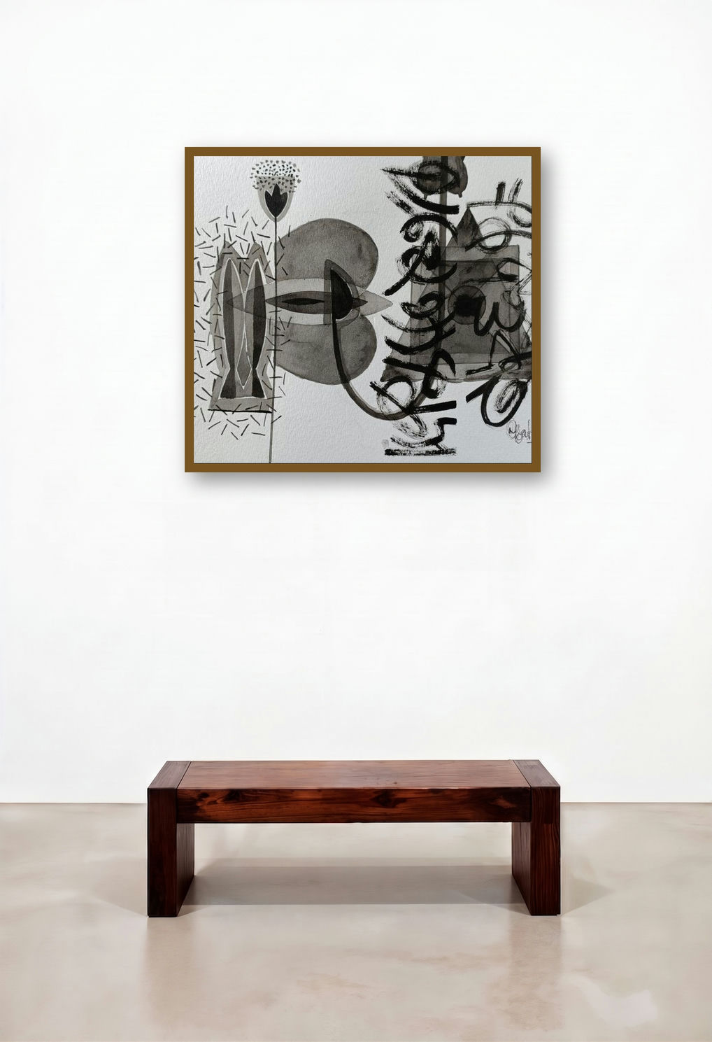 Untitled 208 (Cosmic Dance) by artist Narendra Jatav displayed in a Japandi Lounge