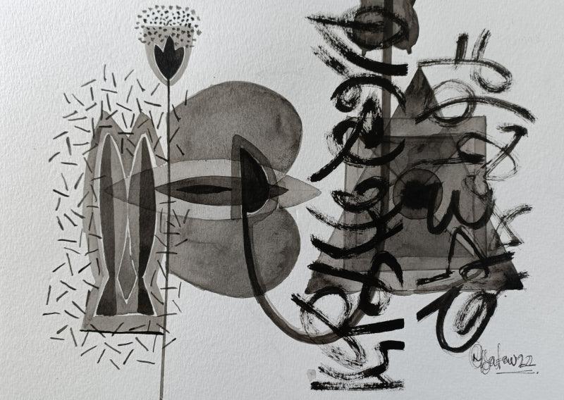 Abstract acrylic painting titled 'Untitled 208', 8x11 inches, by artist Narendra Jatav on Paper