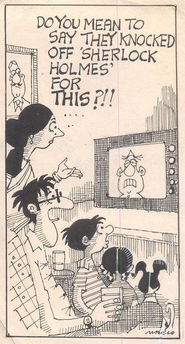 Figurative pen ink drawing titled 'Untitled 208', 6x3 inches, by artist Mario Miranda on Paper