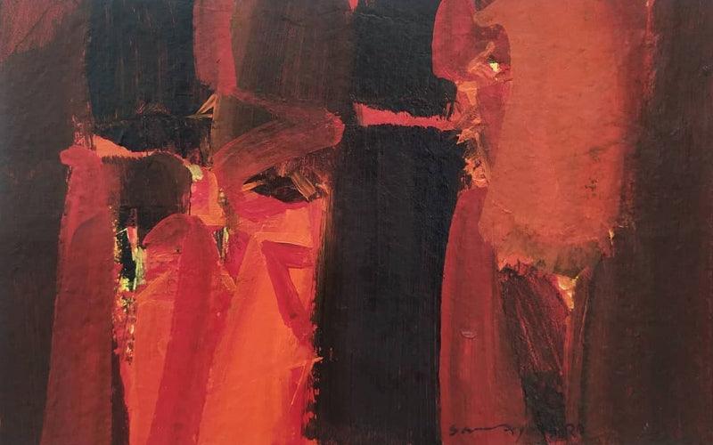 Abstract acrylic painting titled 'Untitled 21', 8x12 inches, by artist Satendra Mhatre on Paper