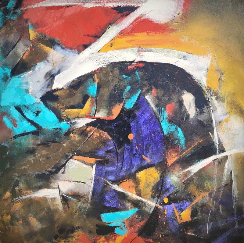 Abstract acrylic painting titled 'Untitled 21', 48x48 inches, by artist Sanjay Dhawale on Canvas