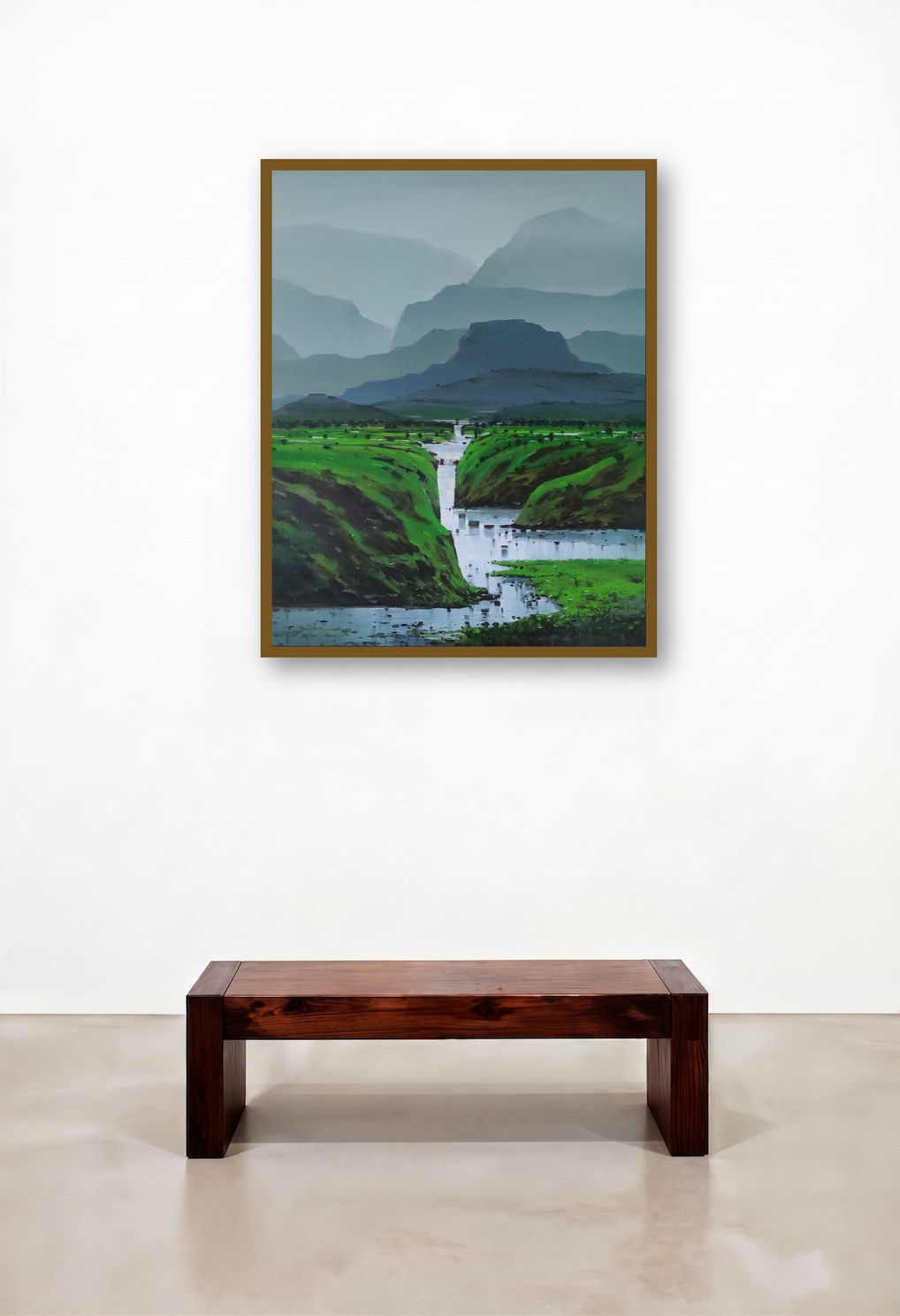 Untitled 21 (Misty Morning) by artist Mangesh Shinde displayed in a Eclectic Penthouse
