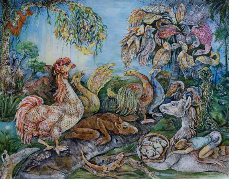 Figurative mixed media painting titled 'Untitled 21', 36x48 inches, by artist Gouri Vemula on Canvas