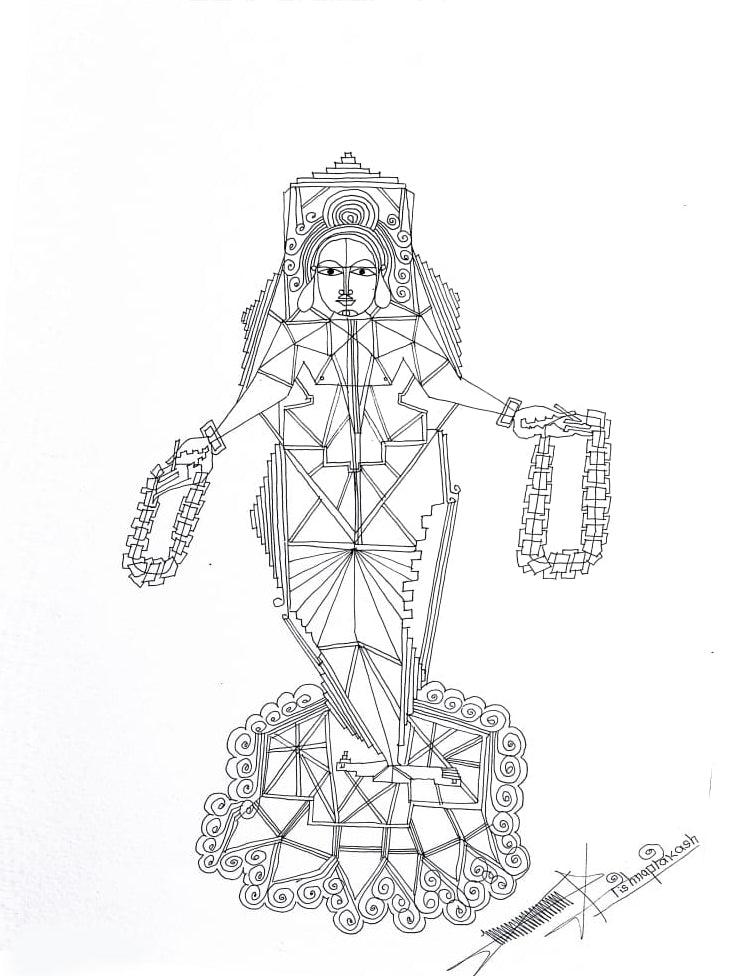 Religious mixed media drawing titled 'Untitled 21', 15x11 inches, by artist Krishnaprakash Vasant Martand on Canson Paper