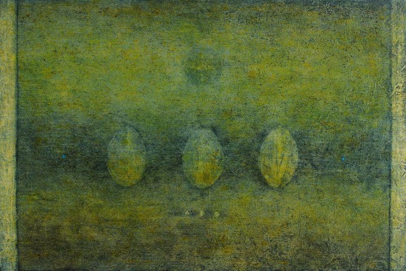 Abstract oil painting titled 'Untitled 21', 40x60 inches, by artist Ramesh Thorat on Canvas