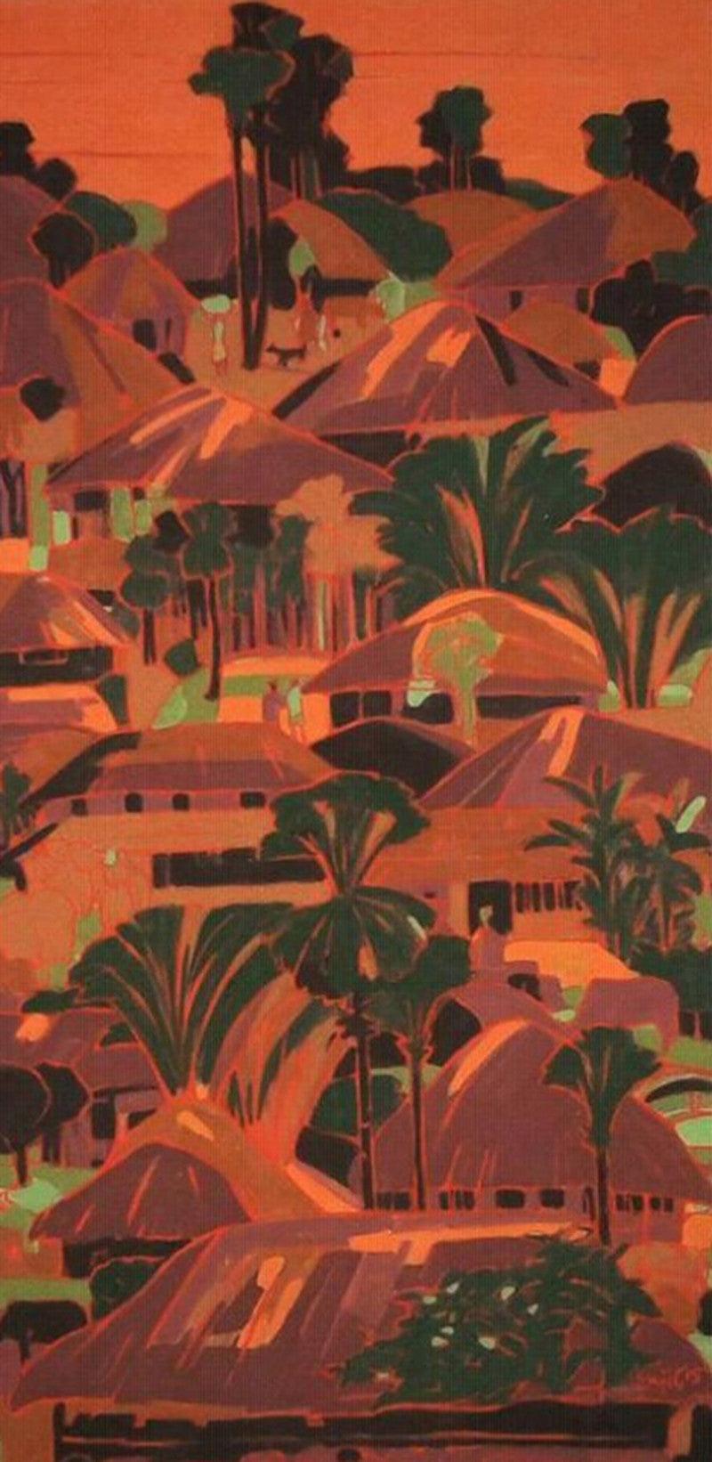 Landscape tempera painting titled 'Untitled 21', 30x20 inches, by artist Sujit Das on Cloth